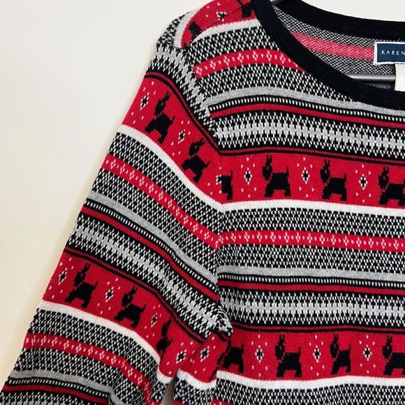 Karen Scott Red Nordic Fair Isle Print Pullover Sweater Scottie Dog Sz Medium - Picture 4 of 11
